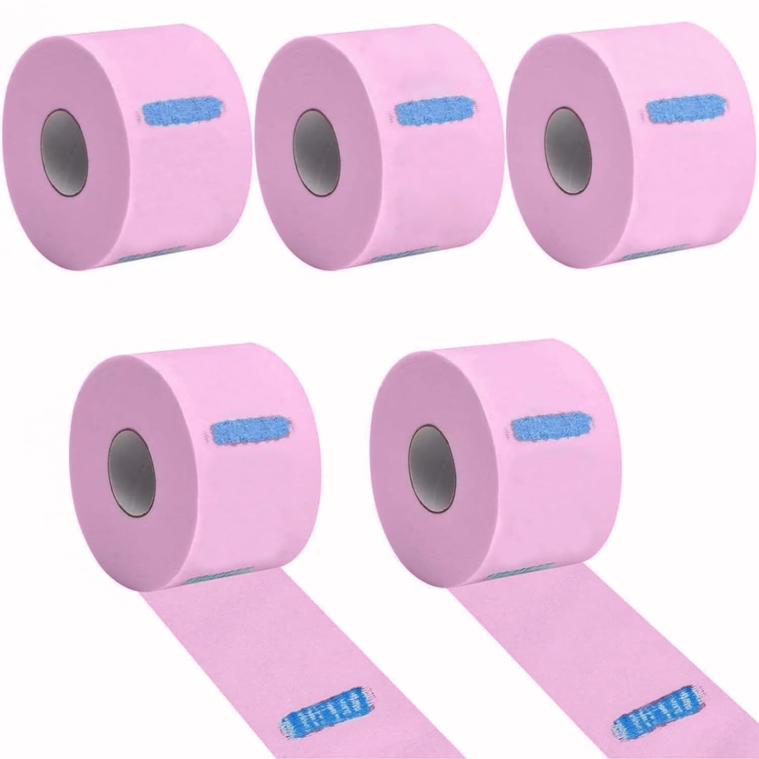 Barber Neck Strips - 5 Rolls 500 Pieces Pink, Disposable & Flexible Water-Resistant Self-Adhering Paper for Salon Hair Cutting & Styling