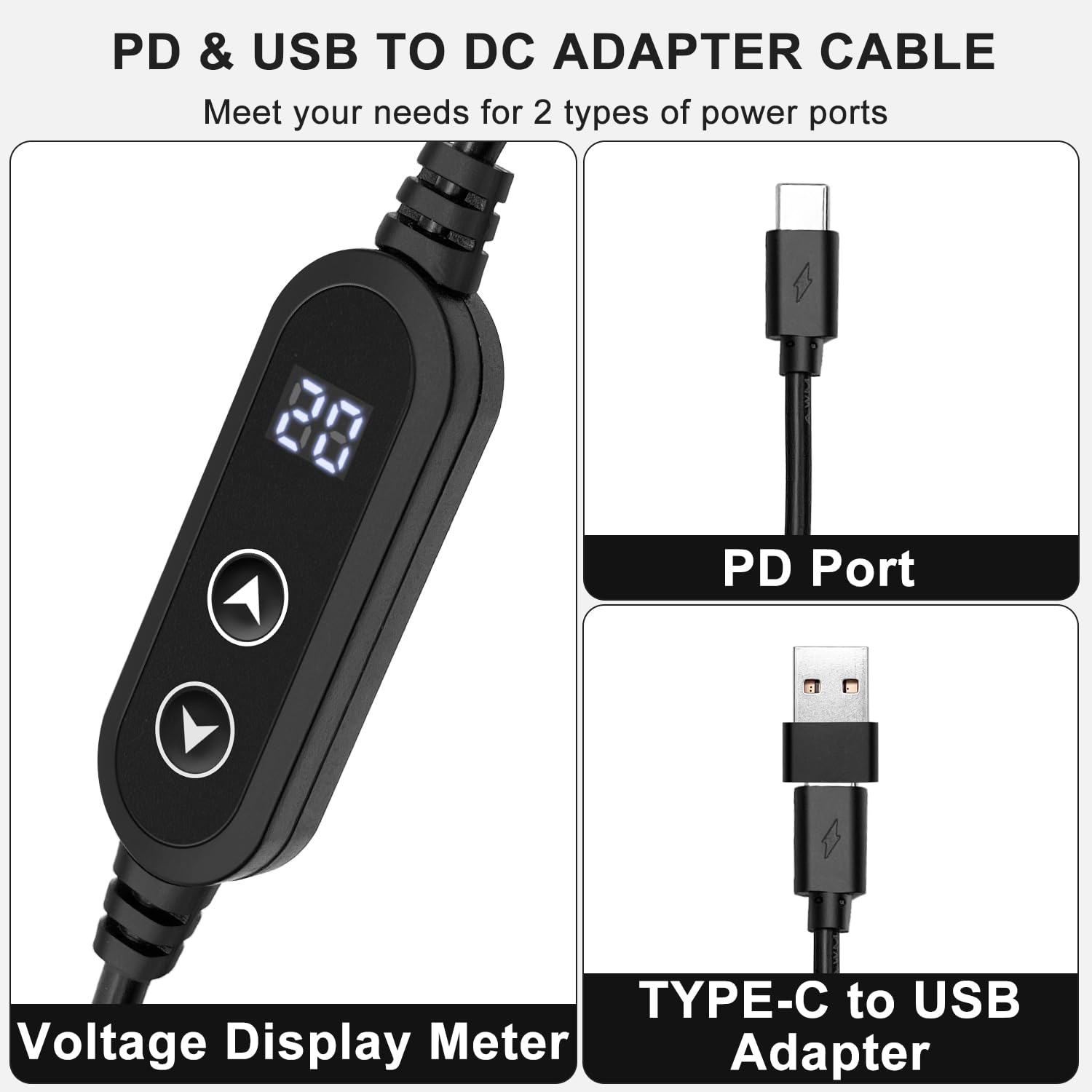 Cavo adattatore PD USB a DC 5V 9V 12V 15V 20V tensione regolabile USB-C 5,5x2,1mm 10 connettori DC tipo C per laptop router