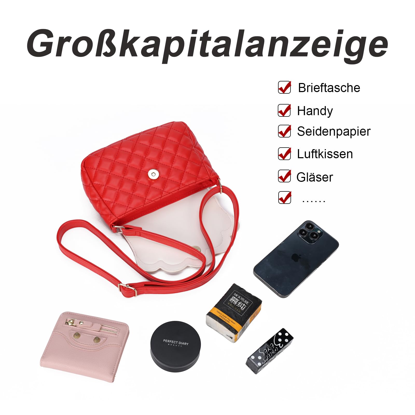 Gladdon Borsa a Tracolla per Ragazze Mini Borsa a Tracolla Borsa per orecchie di gatto Cute Princess Bag Borsa in pelle pura come regalo per ragazze, ragazzi e adolescenti Design originale(Rosso)