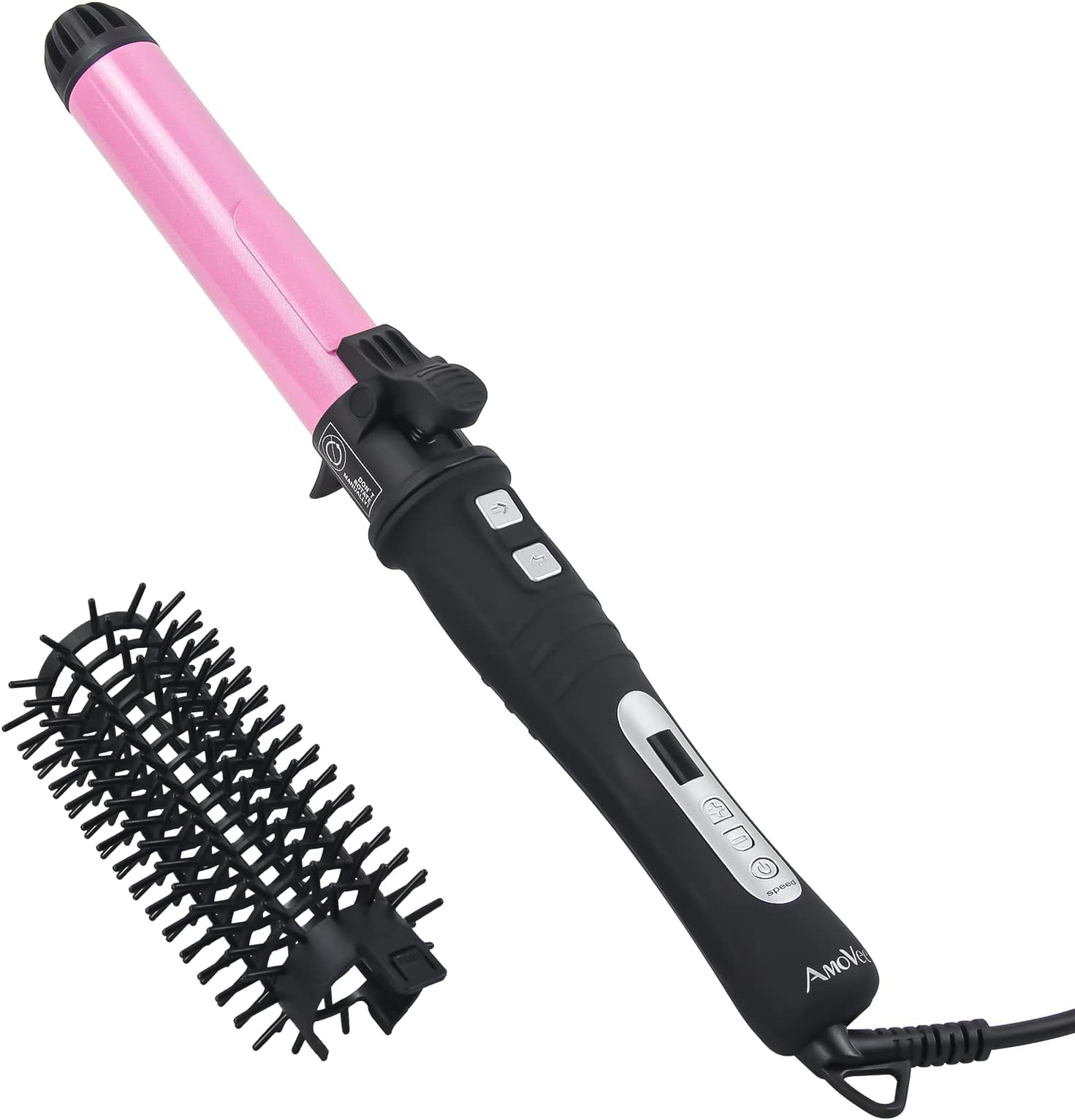 AmoVee Rotating Curling Iron, 1.25 Inch Automatic Ceramic Curling Iron, Pink