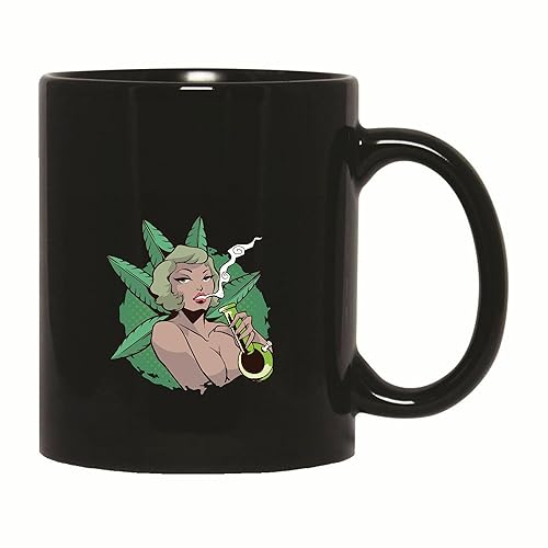 Women s Weed Leaf Gift Sexy Smoking Bong Marihuana Present for Her 11oz 15oz Black Coffee Mug