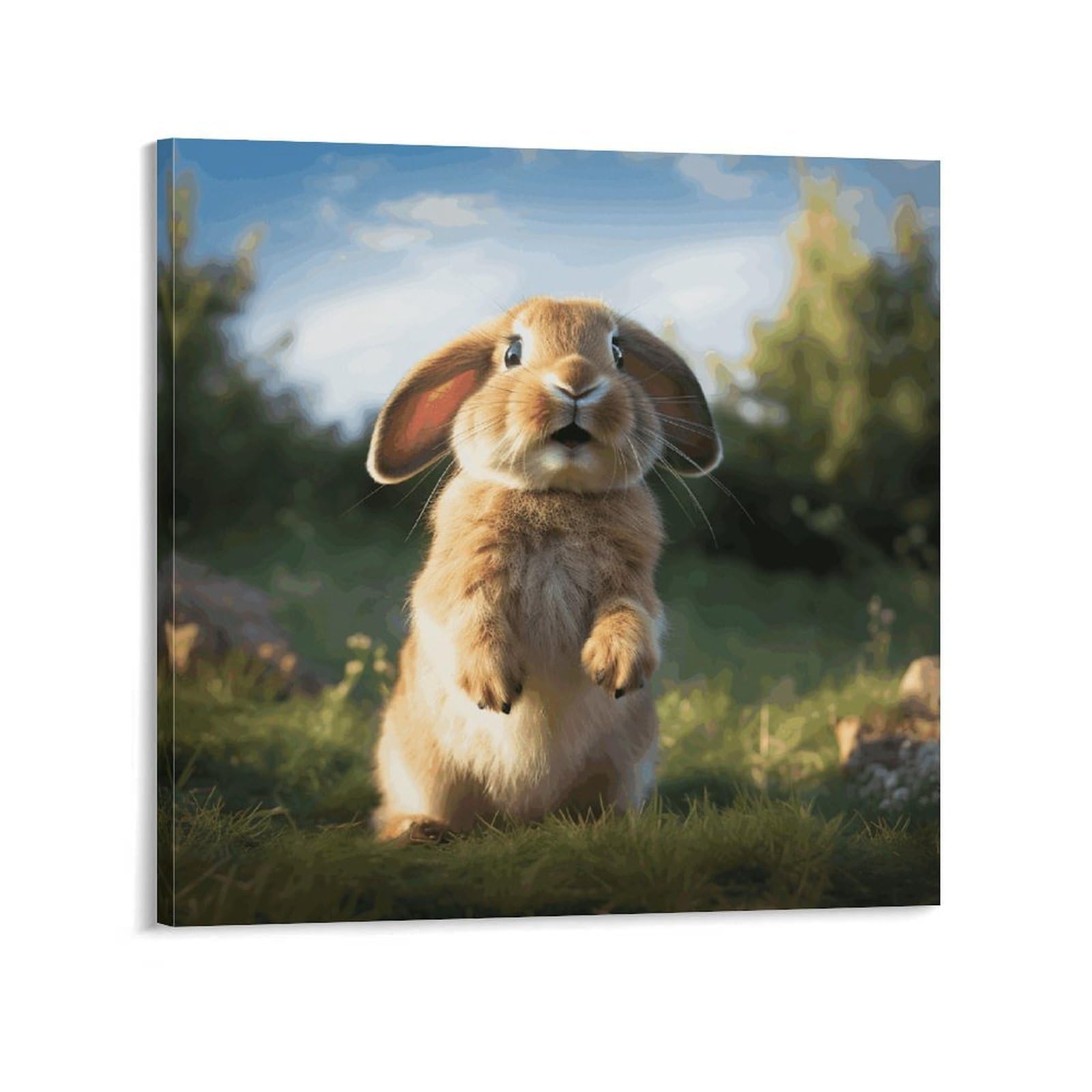 KLOPH Cute Funny Rabbit Canvas Wall Art for Living Room 08x8inch Modern Artwork Painting for Bathroom Hanging Canvas Prints Aesthetic Wallart for Bedroom Kitchen Office Wall Decor
