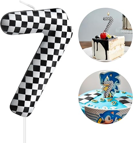 Miniatura 25 de Vela Temática de Coches de Carreras para Cumpleaños Número 2 Vela a Cuadros para Decoración de Fiesta de Cumpleaños Adorno de Tarta para Decoración