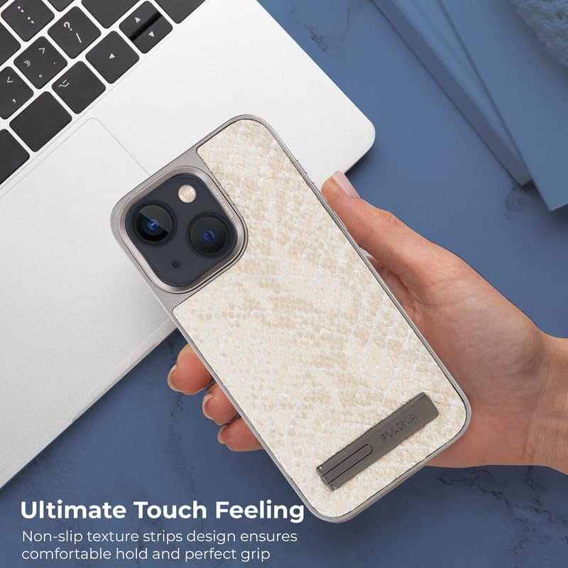 Image of PULOKA for iPhone 14 Back Cover with Kickstand & Metal Camera Ring & 360 Military-Grade Protection, | Ultra Hybrid Slim Case (White, iPhone 14)