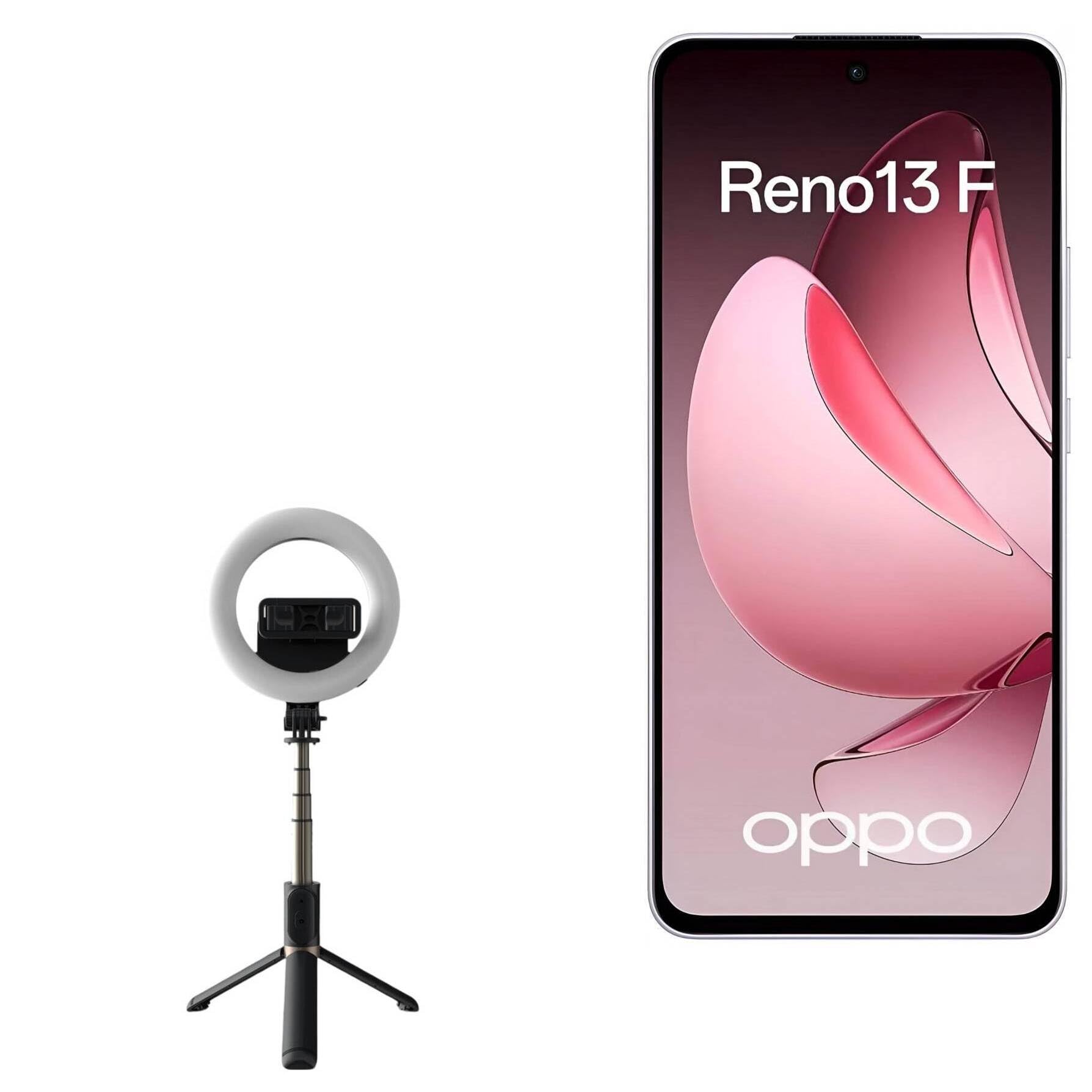 BoxWave Stand and Mount Compatible with Oppo Reno13 F 4G - RingLight SelfiePod, Selfie Stick Extendable Arm with Ring Light - Jet Black