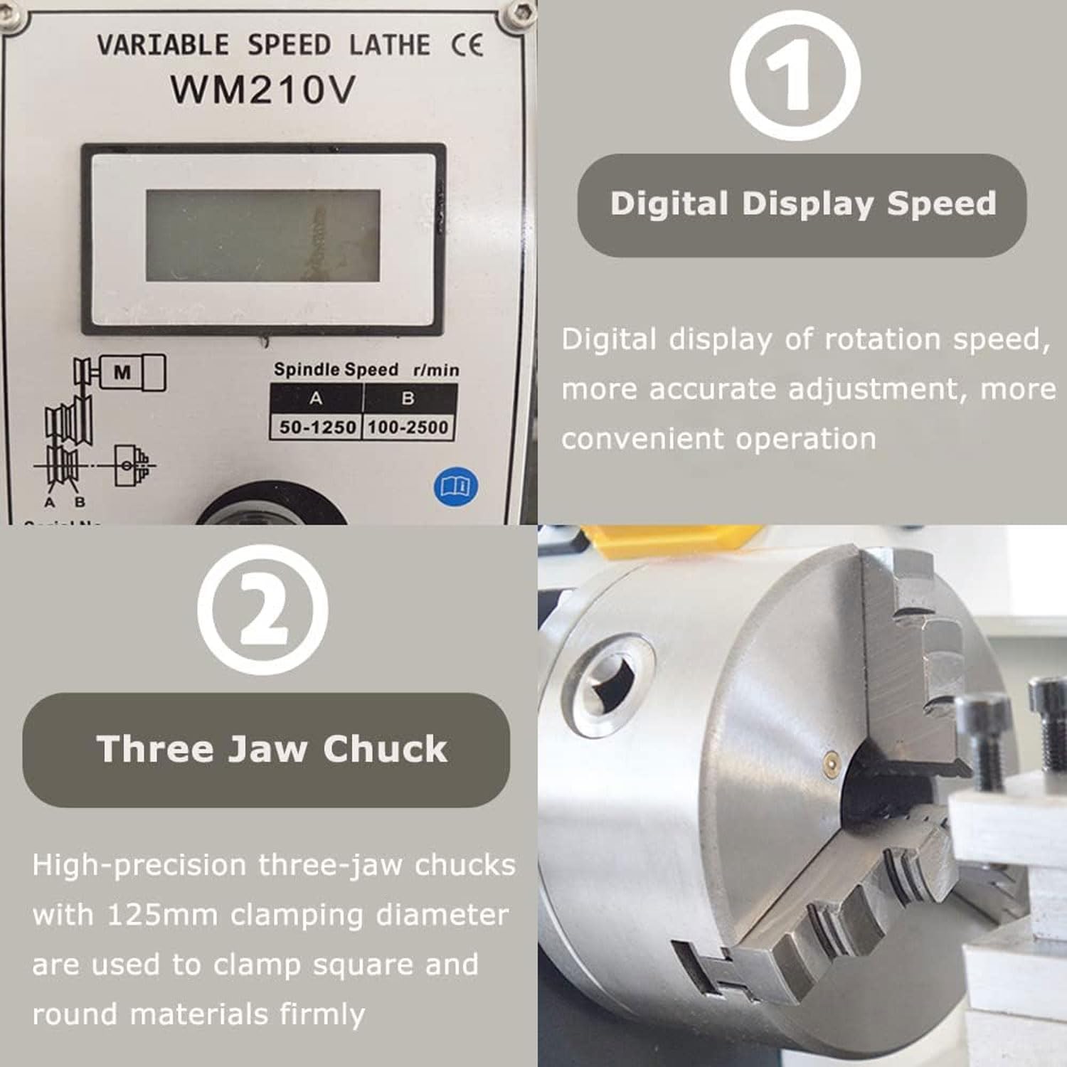 JOSBY Tornio da banco per Metallo di precisione metrica, fresatrice per tornio in Miniatura da 900 W, velocità variabile Continua 50-2500 Giri/min, Foro Passante del mandrino da 38 mm