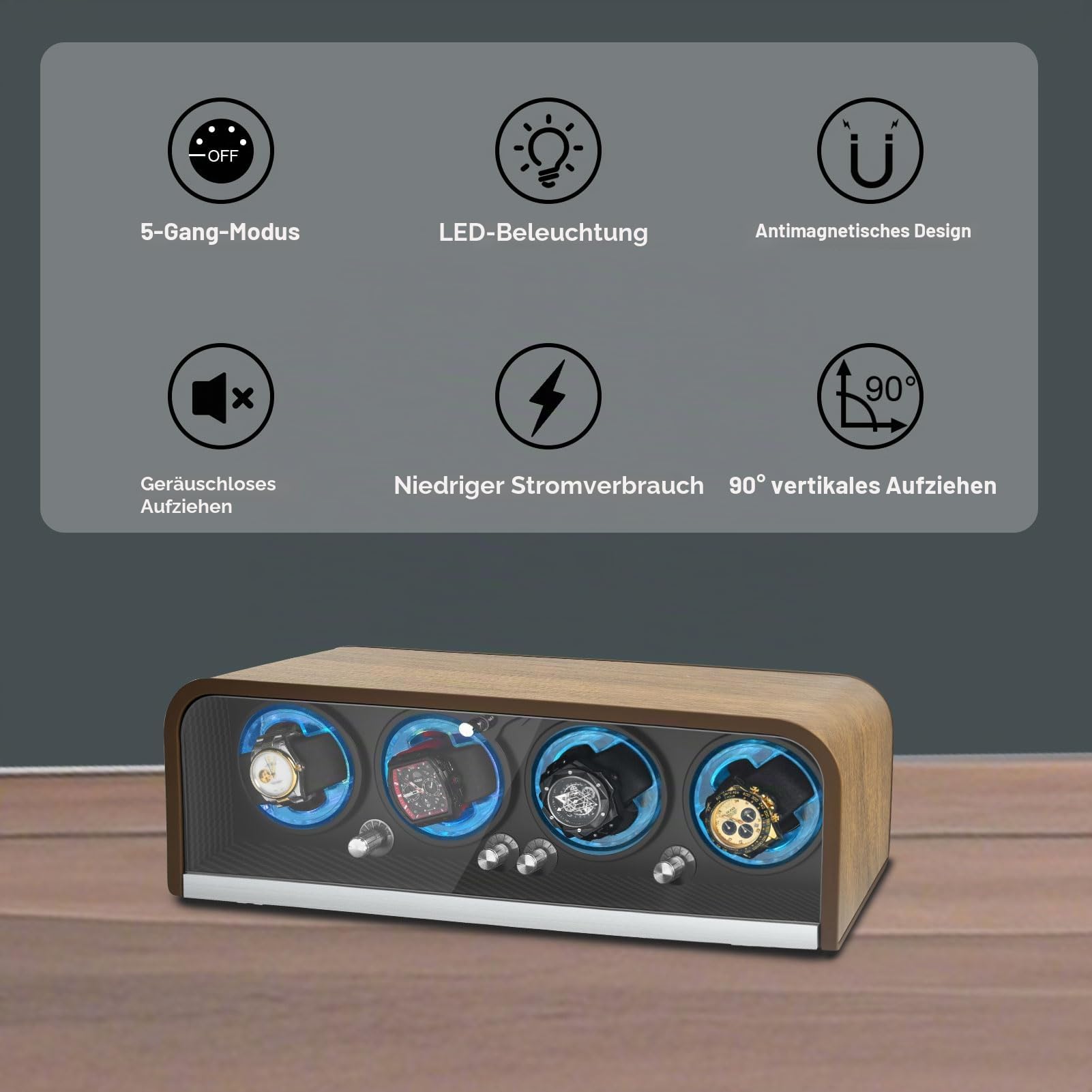 Watch Winder for 1/2/4 Automatic Watches,with Super Quiet Motor, Flexible Watch Pillows