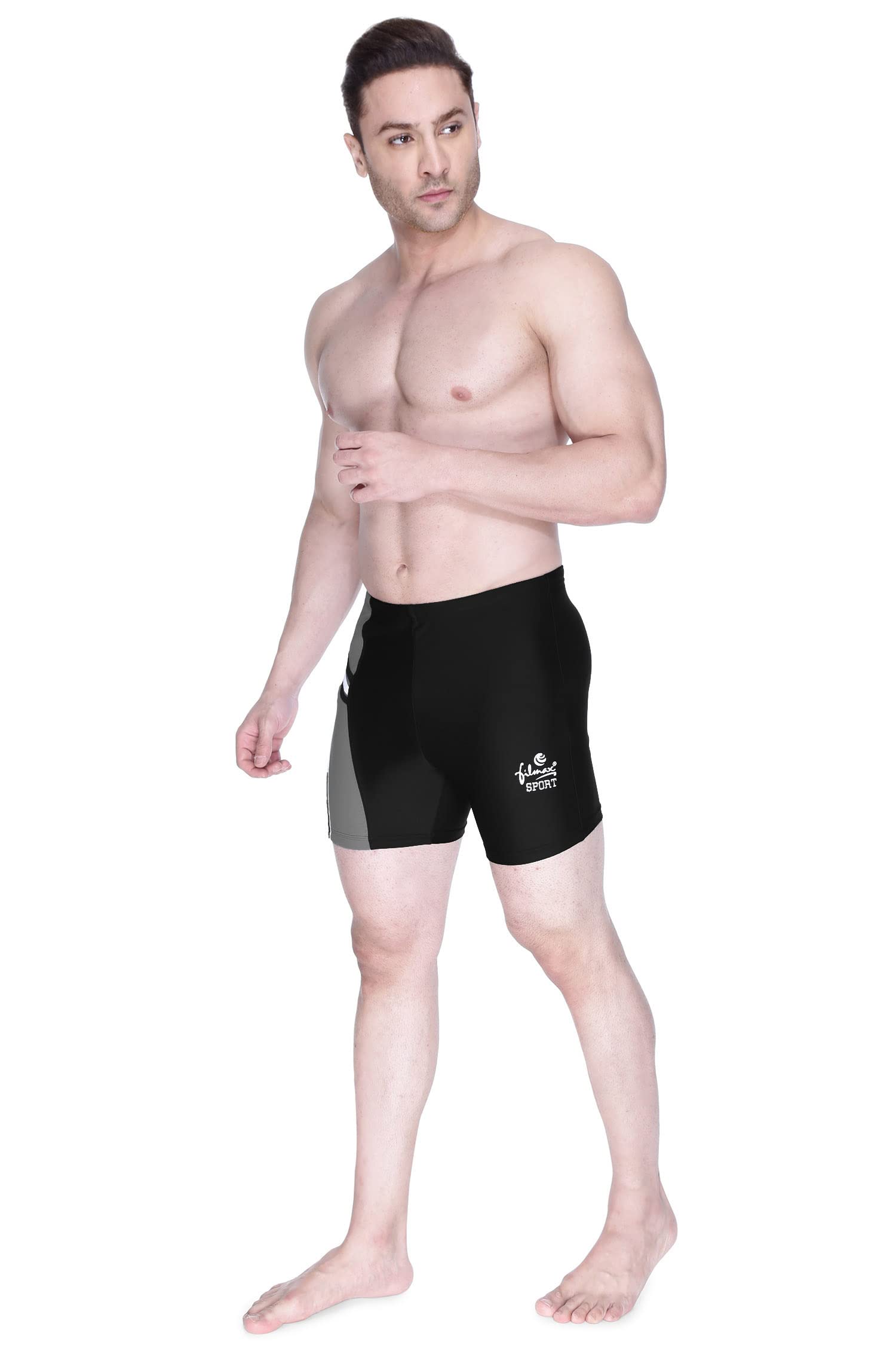FILMAX® Originals Swimwear Essential Aquashort for Men (Black & Grey_4XL)