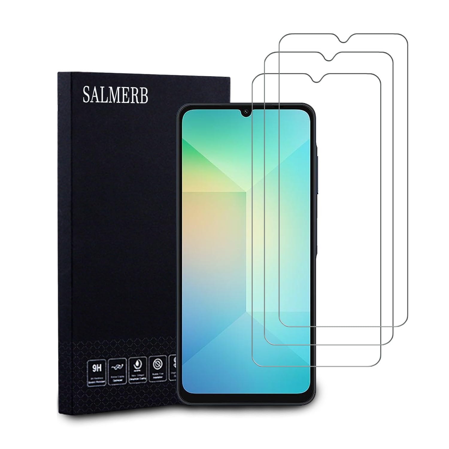 SALMERB Samsung Galaxy A06 Screen Protectors (3 Pack), 9H Tempered Glass Film for Samsung A06 Anti-Scratch Anti-Fingerprint Glass Screen Protectors Zero Bubbles Ultra-clear 99.99%