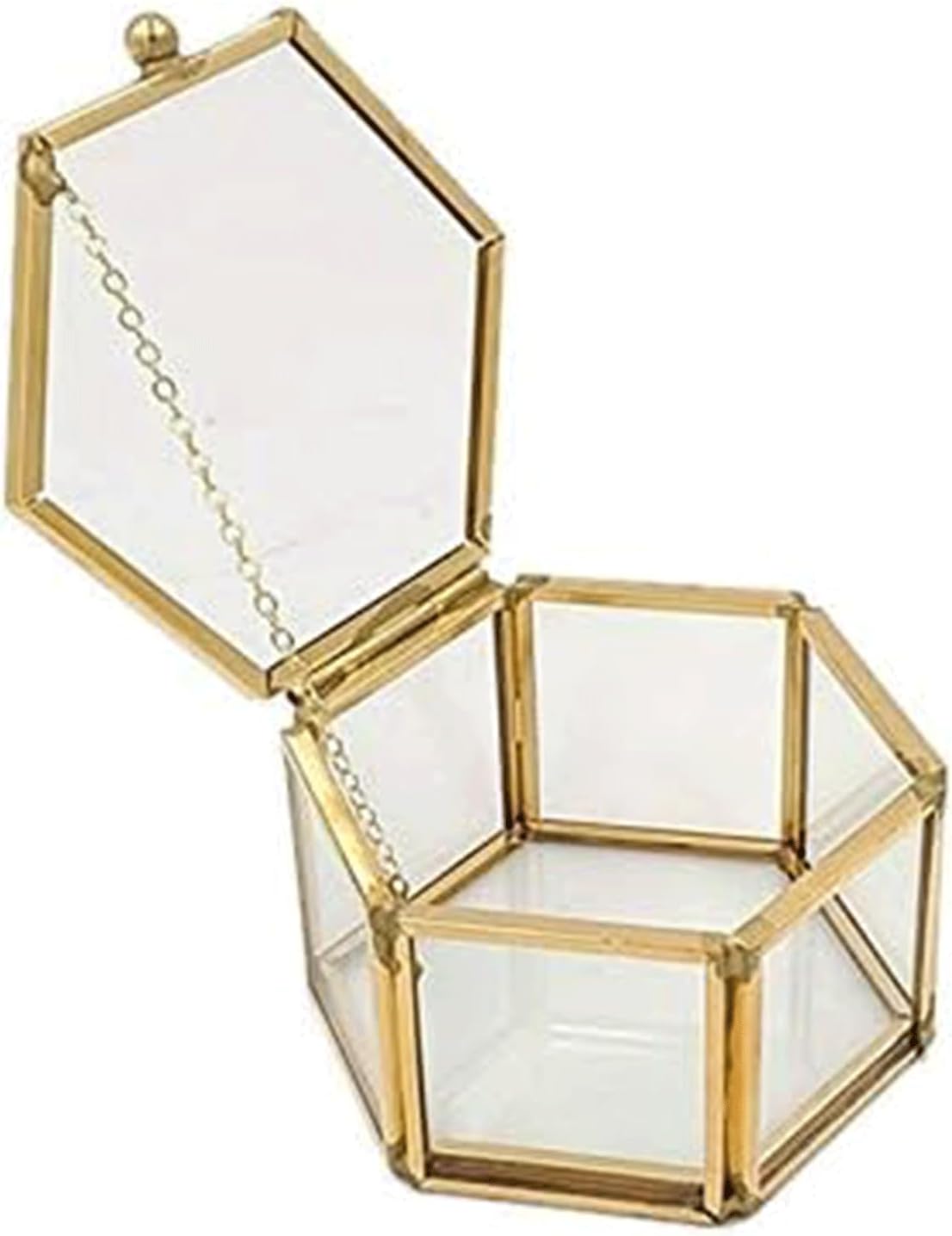 Jewelry Box Small Jewelry Box Hexagon Clear Glass Jewelry Case Wedding Ring Box Golden Geometric Jewelry Display Organizer exquisite (A)