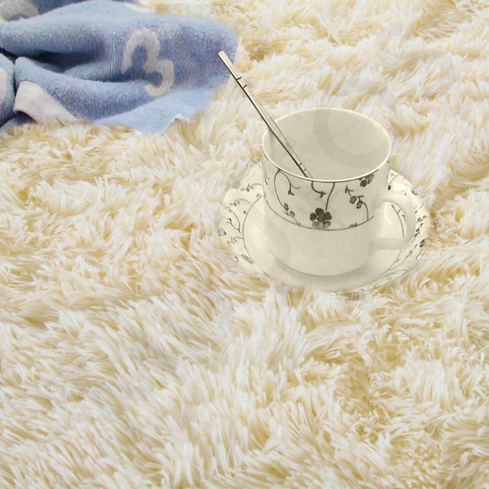 Tapis Poils Longs, Long Tapis, Qualité Premium Non-Inflammable, pour Le Salon, la Chambre ou la Chambre des Enfants, Beige, 60 x 160 cm