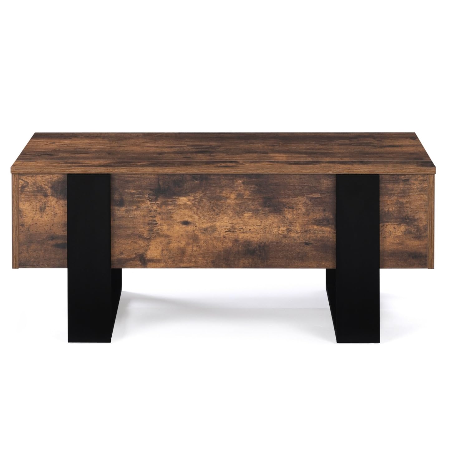 IDMarket - Mesa Baja con Bandeja Elevable Rectangular Phoenix Madera Efecto Envejecido y Negro