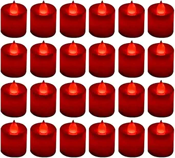 LANKER 24 Pack Flameless Led Tea Lights Candles, Flickering Red Battery Operated Electronic Fake Candles, Decorations for Wedding, Party, Christmas, Halloween (Red)
