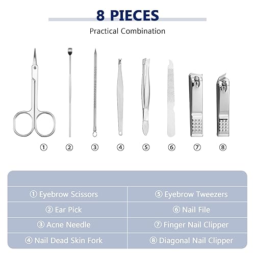 Miniatura 4 de Hanaive Juego de 6 juegos de manicura, 48 piezas, cortaúñas, kit de pedicura 8 en 1, kit de aseo de acero inoxidable, herramientas profesionales