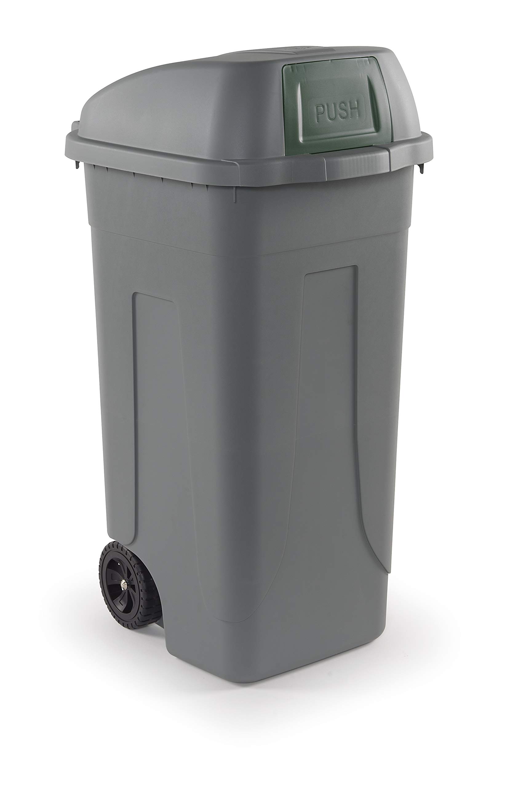 Mobil Plastic - Bidone Raccolta Differenziata 100L | Contenitore Rifiuti con Coperchio a campana e aletta basculante di colore Verde | Pattumiere Ecologiche per Casa e Ufficio - Corpo Grigio