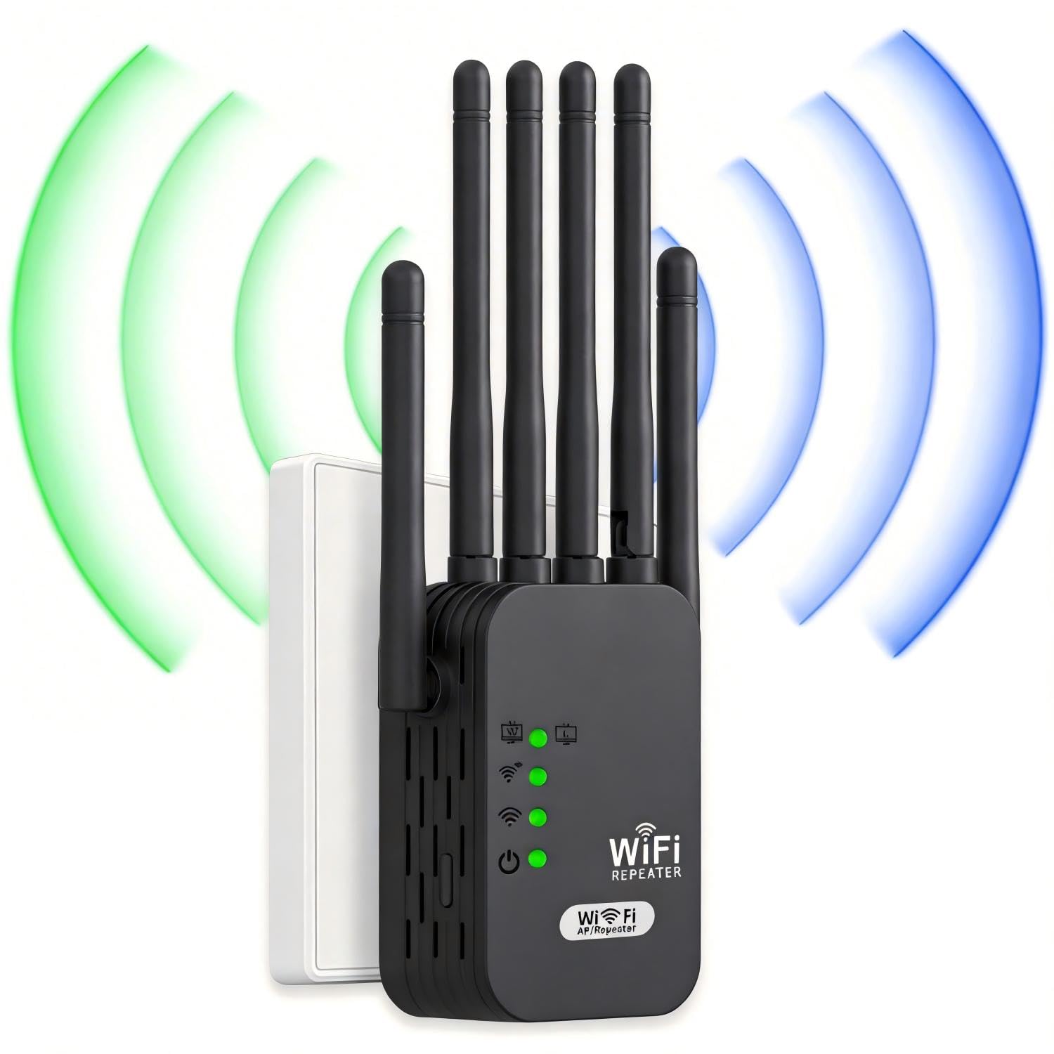 Répéteur WiFi Puissant, 1200M Amplificateur WiFi de dernière Technologie avec6 antennes Couvrant Une superficie de11000m²,2 Ports LAN,répéteur WiFi pour la Maison et Le Bureau(Noir)