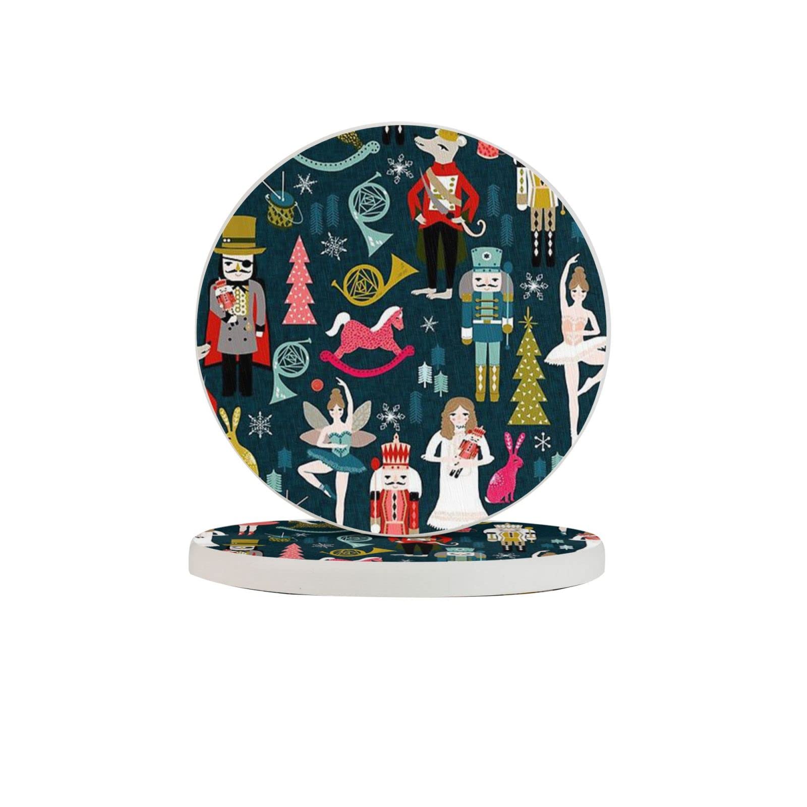 The Nutcracker Two Pieces Coaster Heat-Resistant Reusable Saucers for Drinks Wine Glasses Plants Cups Mugs