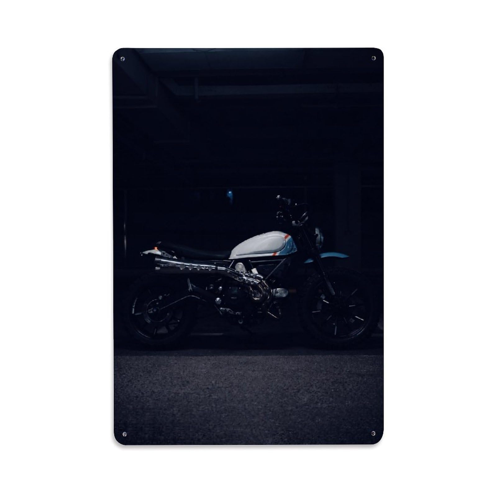 Sports Motorcycle Scrambler Racing Vintage Track Culture Metal Tin Sign Plaque Wall Decor for Cafe, Man Cave, Club Bar, Office, Home Garden Round Metal Poster 8x12Inch