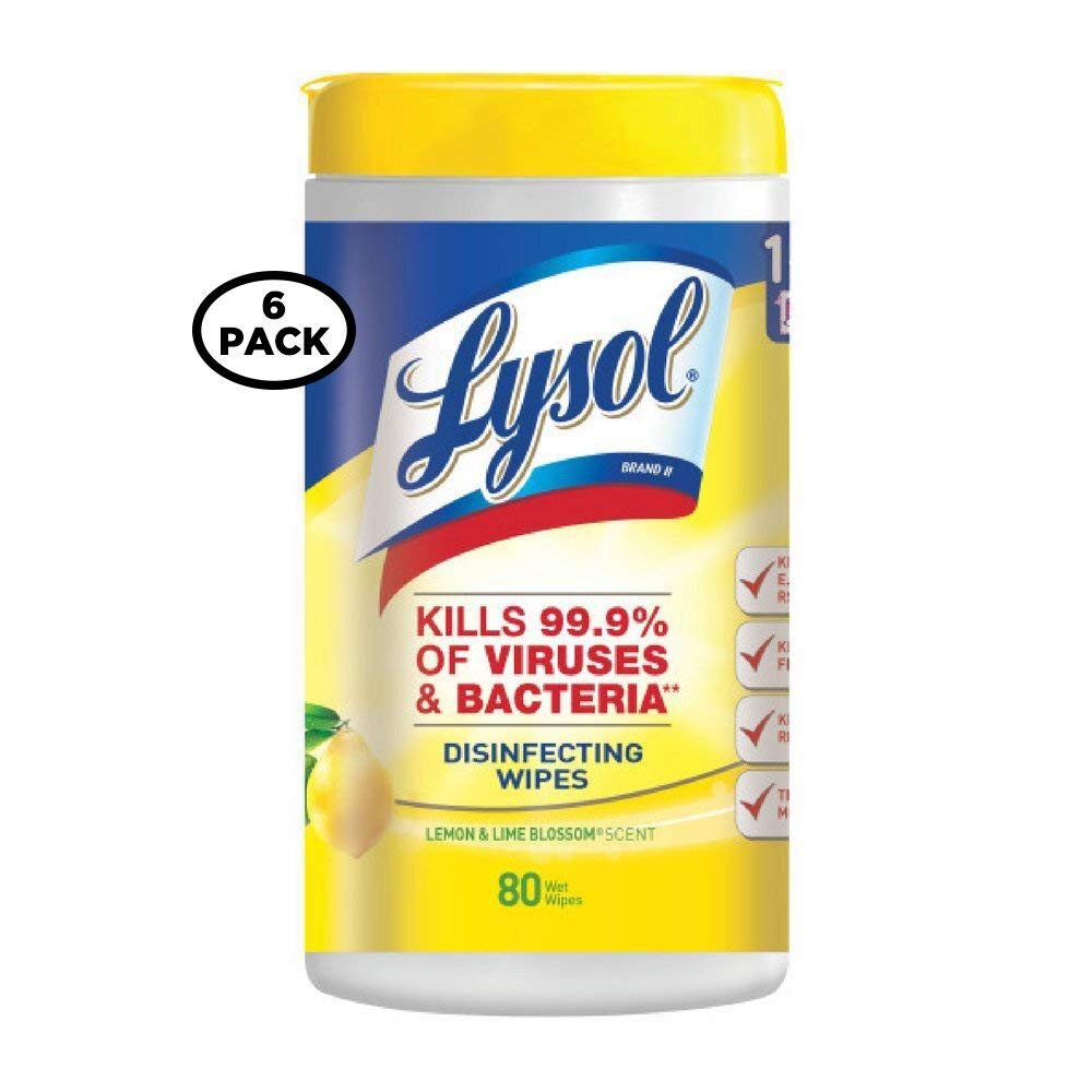 Lysol Disinfecting Wipes, Lemon and Lime Blossom, 80 Count (Pack of 6)