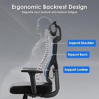 Vista 3 de Soohow Silla de oficina ergonómica, silla de escritorio de malla con soporte lumbar ajustable y reposacabezas, cómoda silla de computadora