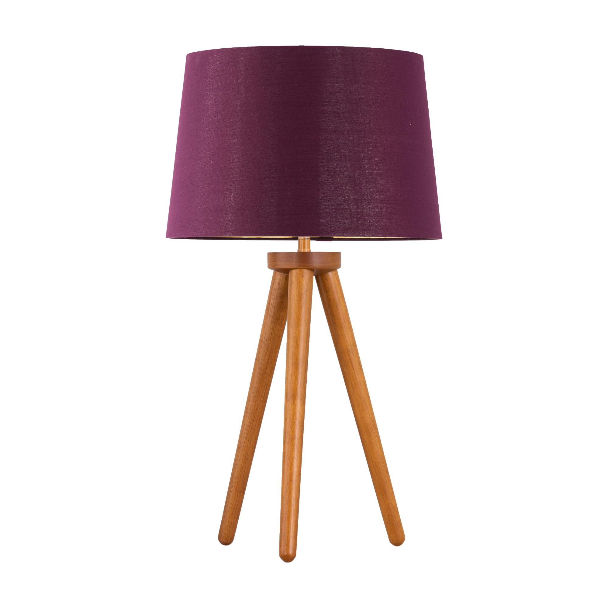 Voyage - Dark Oak Table Lamp or Bedside Light with Burgundy Shade