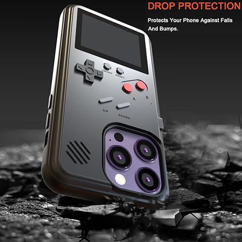 Miniatura 2 de Gameboy - Funda para iPhone 14 Pro Max con protector de pantalla de vidrio templado, pantalla a todo color 36 juegos clásicos retro, funda