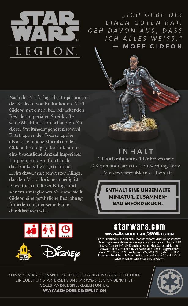 Atomic Mass Games, Star Wars: Legion - Moff Gideon, Commander, Tabletop, 2 Jugadores, a Partir de 14 años, 120-180 Minutos, alemán