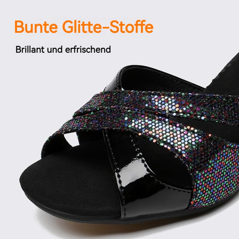 Latein Tanzschuhe Für Damen Professionelle Tanzschuhe Ballsaal Party Salsa Tanzübung Performance Schuhe Modisches Design Und Knöchelriemen Glitzer Sandalen 33-42EU