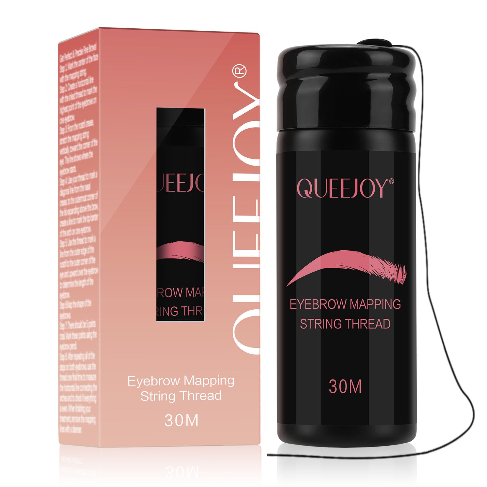 QUEEJOY Brow Mapping String - [100 Ft Bottles - 30 m] Pre-inked Eyebrow Mapping String Thread, Eyebrow Mapping Tool with Instructions, hilo para marcar cejas for Marking Symmetrical Eyebrows (Black)