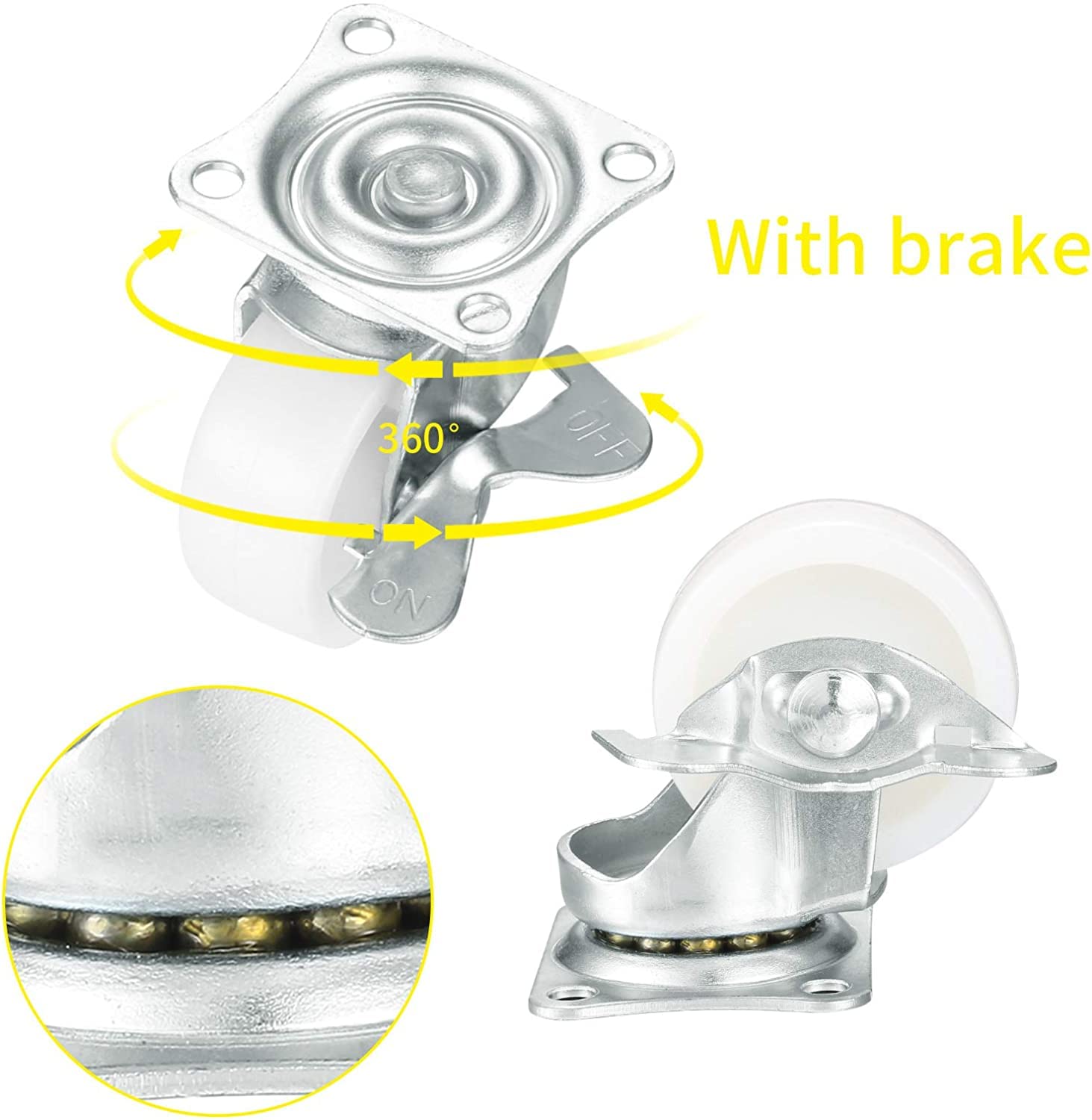 Rotelle Girevoli Con Freno Per Mobili - 8 Pezzi Da 40mm, Ideali Per Carrelli, Sedie E Tavolini, Facili Da Montare - Foto 2