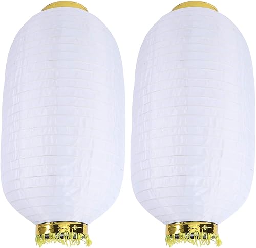 Amosfun 2 linternas blancas chinas japonesas impermeables plegables de seda para bodas, fiestas, decoraciones colgantes de jardín