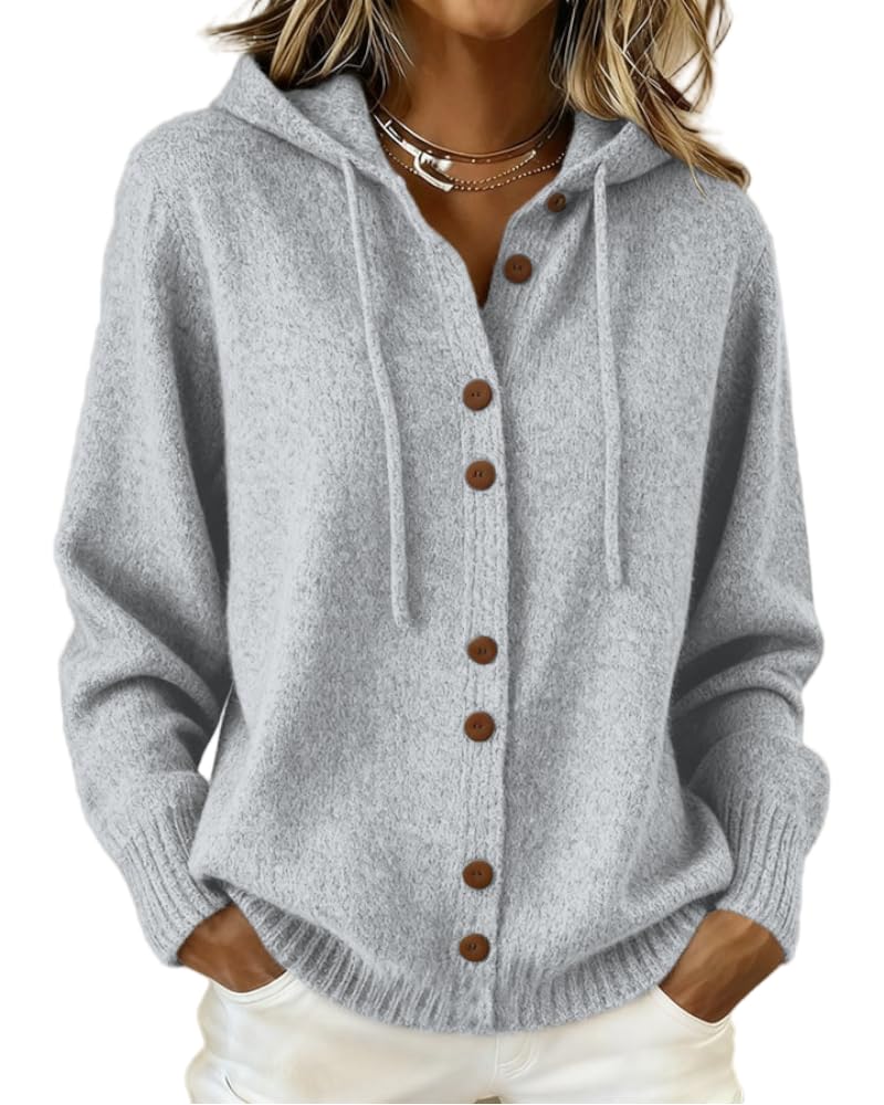 Womens Oversized Hooded Cardigan Sweaters Chunky Knit Long Sleeve Button Up Cardigans Trendy