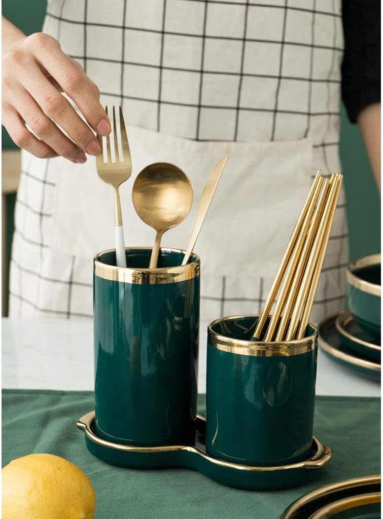 Utensil Holder Solid Color Ceramic Utensil Holder - European Style Kitchen Utensil Caddy - Phnom Penh Utensil Organizer for Home Kitchen Restaurant