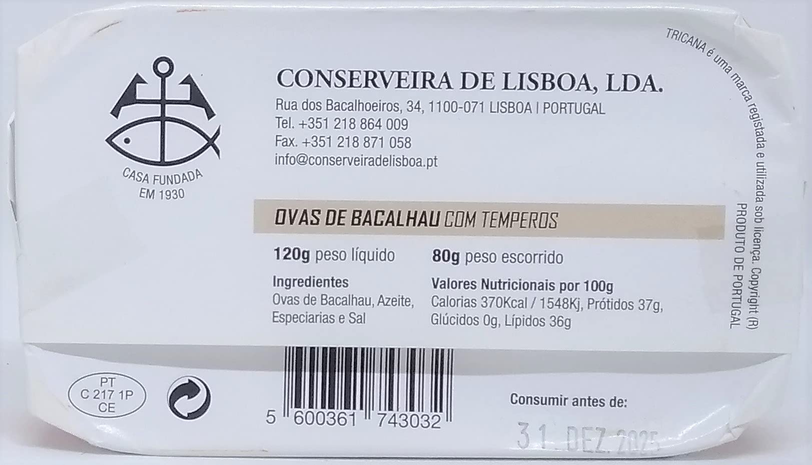 Tricana - huevas de Bacalao en Aceite de Oliva Virgen Extra - Producto gourmet de Portugal - Paquete de 5 x 120 gr