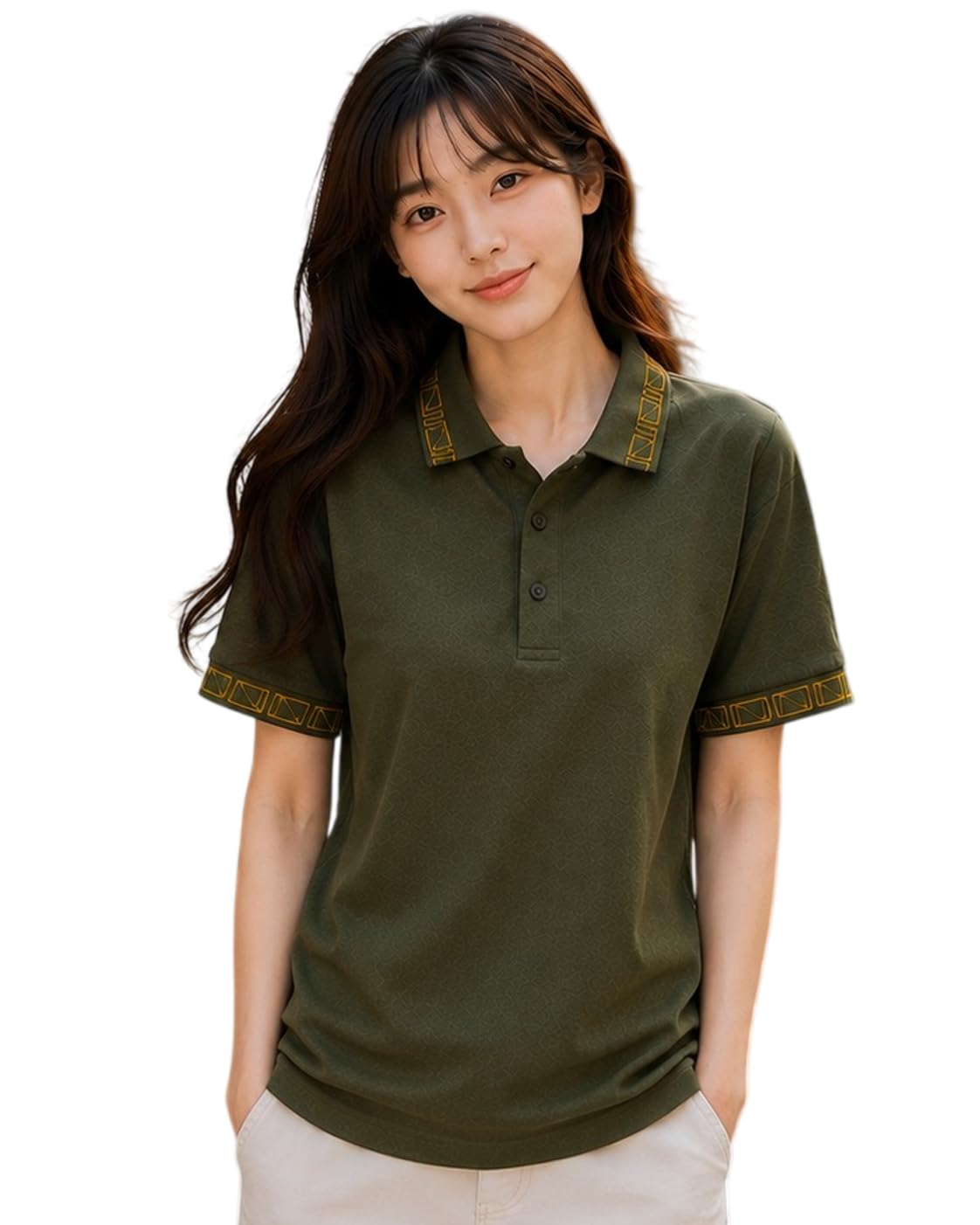 Women's Solid Oversized Polo T Shirt | Regular Fit Half Sleeve Collared T-Shirt | Printed Collar & Sleeve Detail | Korean Street Fashion