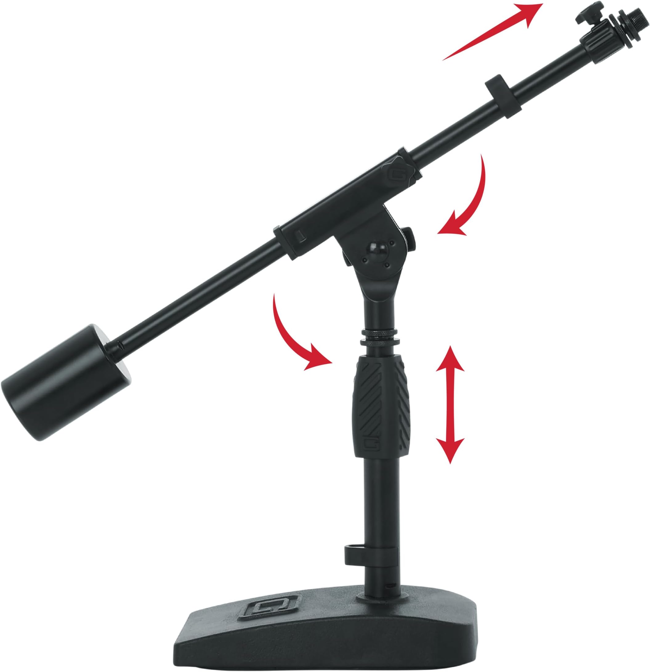 Gator Frameworks Short Weighted Base Microphone Stand with Telescopic Boom Arm and 2.5 Lbs Counter Weight; Ideal for Desktop, Recording, and Streaming (GFW-MIC-0822)