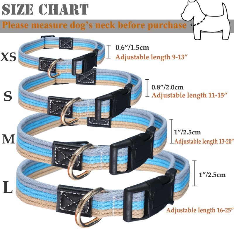 Miniatura 3 de Collar ajustable de tela de polialgodón para perros pequeños, medianos y grandes, con anillo en D de metal sólido, cuello M rojo, 13-20 pulgadas