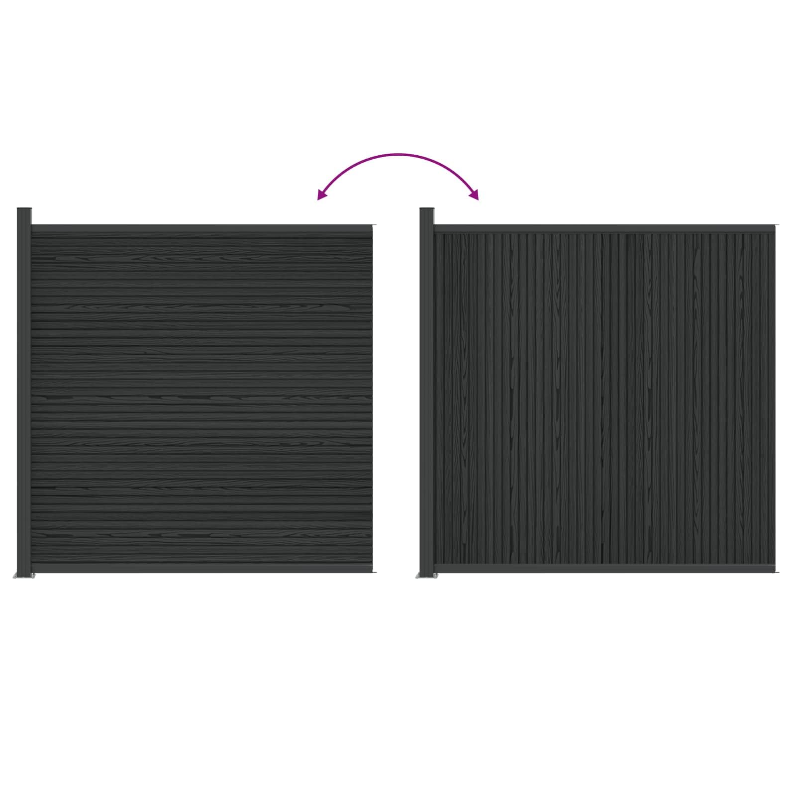 Panneau de clôture WPC et aluminium noir 173 x 186 cm pour jardin extérieur terrasse balcon piscine, barrière rigide composite PVC bois métal, occultation séparation intimité