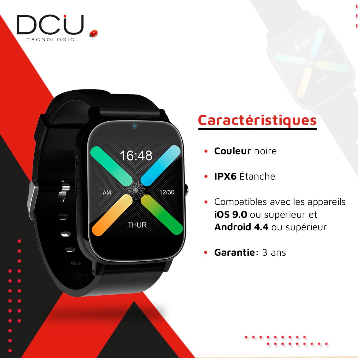 DCU TECNOLOGIC - Smartwatch Senior avec GPS et appels vidéo 4G - Smartwatch avec écran IPS 1,69'' Full Touch - IPX6 Waterproof - Idéal pour Les Seniors - Couleur Noir