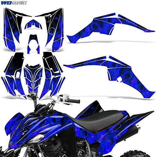 Wholesale Decals ATV Graphics kit Sticker Decal Compatible with Yamaha Raptor 350 2004-2014 - Flames Blue