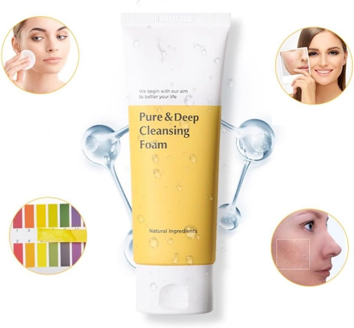 Limpiador Facial Espumoso, Limpiador Hidratante con Control de Grasa, Apto para Poros Dilatados, Piel Sensible, Viajeros, Jóvenes y Estudiantes