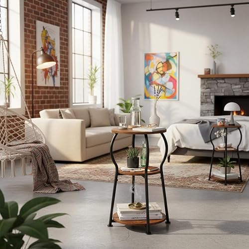 Miniatura 5 de Mesa auxiliar redonda pequeña para espacios pequeños, mesita de noche redonda de 3 niveles de madera, mesas redondas de esquina para sala de estar,