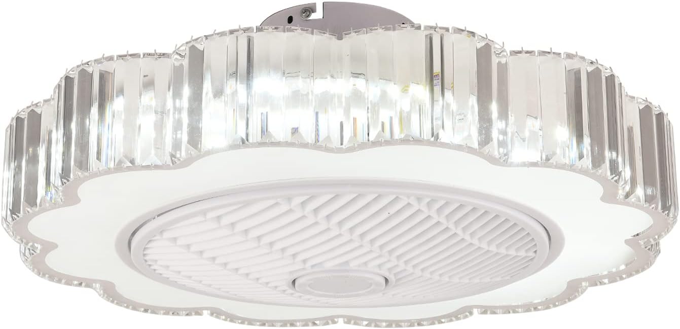 TFCFL Modern Ceiling Fan with Lights,Crystal LED Semi Flush Mount Light Fandelier with Remote Control,Stepless Dimmable 3 Colors and 6 Speeds,23 Inch