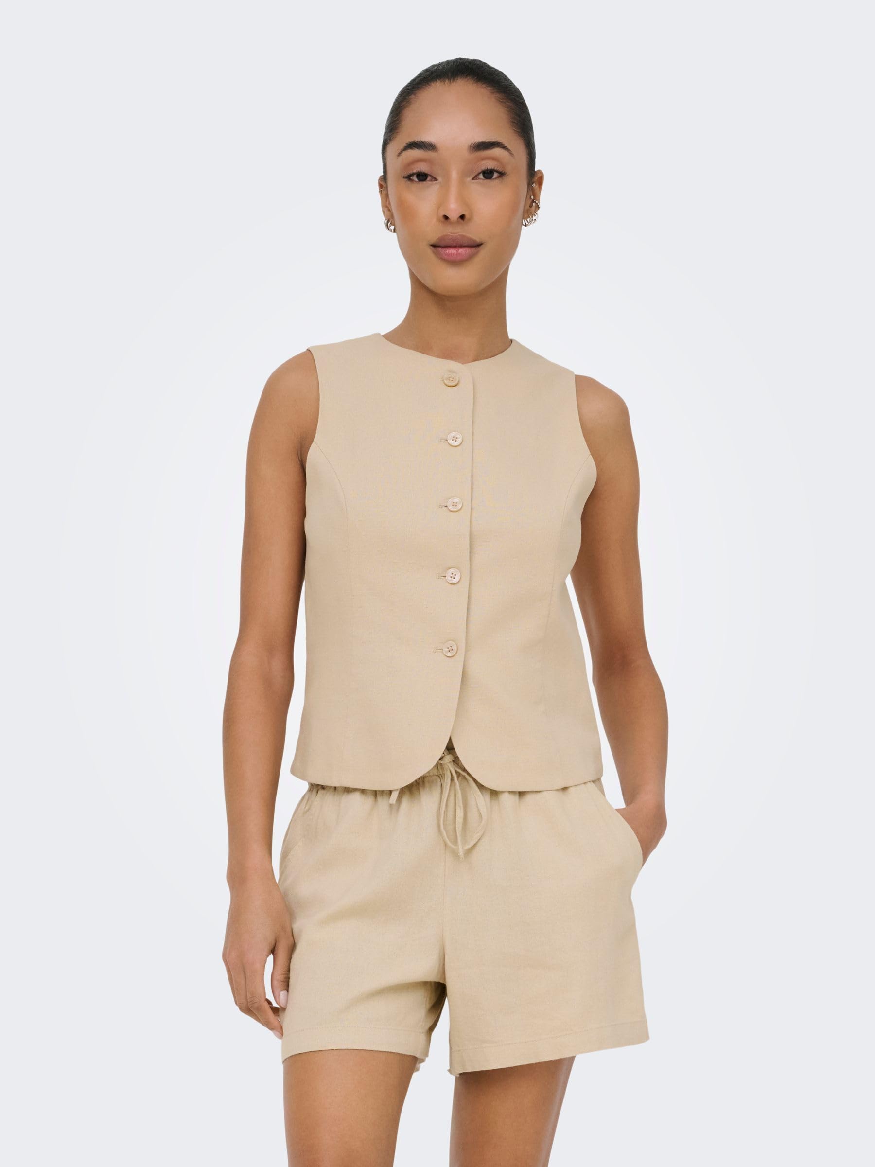 ONLY Onlgoa S/L Linen Bl Waistcoat CC TLR, Oxford Tan, 42 Donna