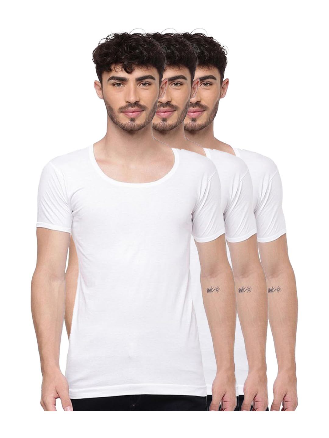 ramraj cotton Pack of 3 Men's White Round Neck Half Sleeve Cotton Undershirt Vest(White_3;90)-picture-28