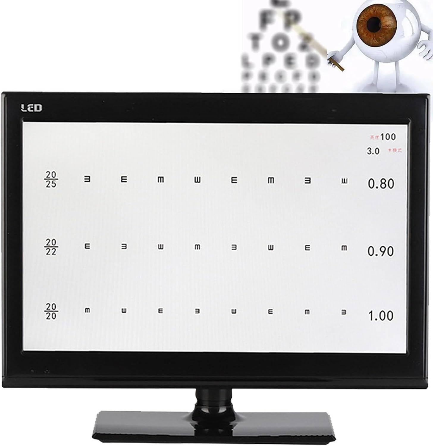 Digitale Sehtafel, 18,5/21,5 Zoll Sehschärfentafel, Digitale elektronische optische LCD-Sehtafel mit Fernbedienung, Testet über 300 Sehziele, Einstellbarer Abstand von 1-6 m 18.5in