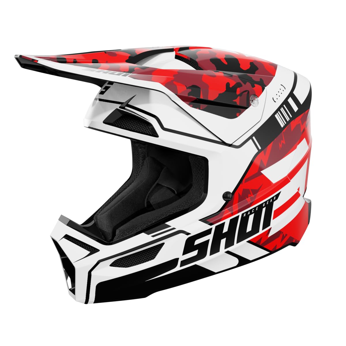 Shot Race Gear Kask motocrossowy certyfikowany ECE 22.06 – Kask crossowy z wzmocnionej skorupy SRS – 16 otworów dla efektywnego systemu wentylacji – Wyciągana wyściółka, z możliwością prania