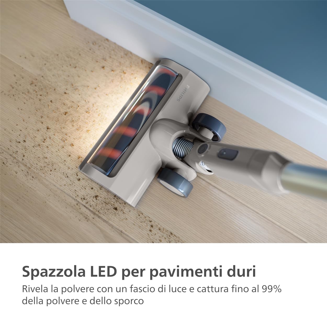 Philips Aspirapolvere cordless Serie 2000, Aspirazione potente su pavimenti duri, 40 minuti di autonomia, Spazzola con luce LED, Leggero, Filtrazione a 3 stadi, Montaggio a parete (XC2012/01)