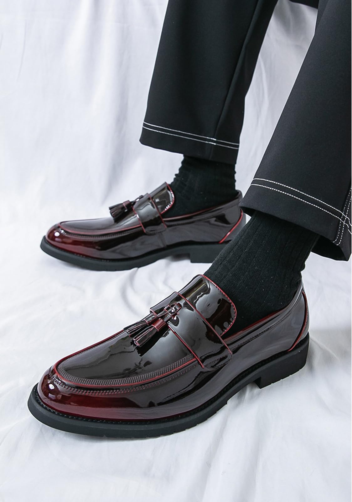 Mocasines Casuales de Charol para Hombres con borlas, Zapatos de Vestir sin Cordones para Bodas, Fiestas y Negocios