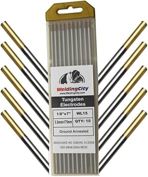 WeldingCity 10-pcs Premium TIG Welding Tungsten Electrode Rod 1.5% Lanthanated Gold/AWS EWLa15 1/8" x 7" | 10-pk